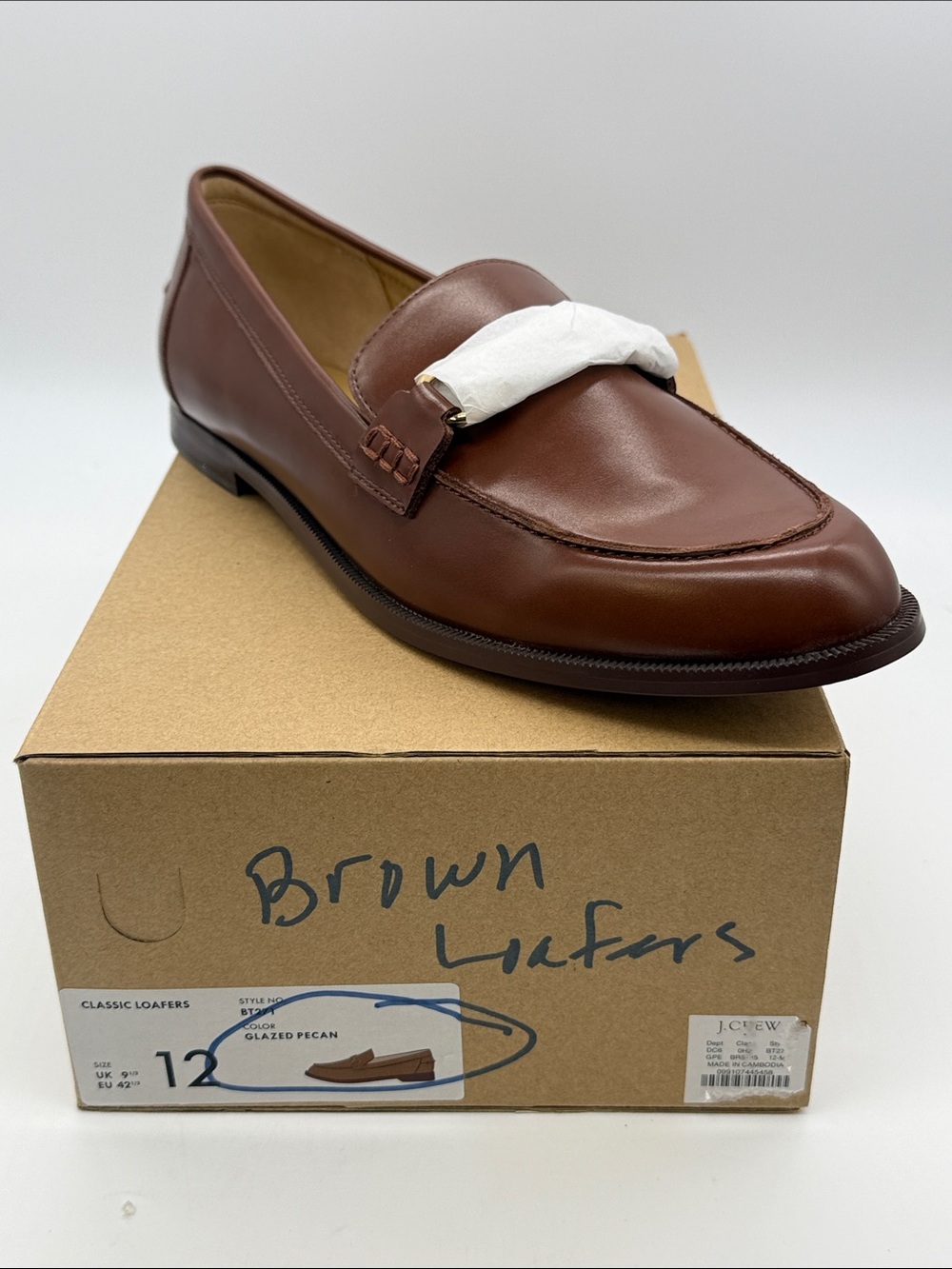 J. Crew Glazed Pecan Leather Penny Loafers